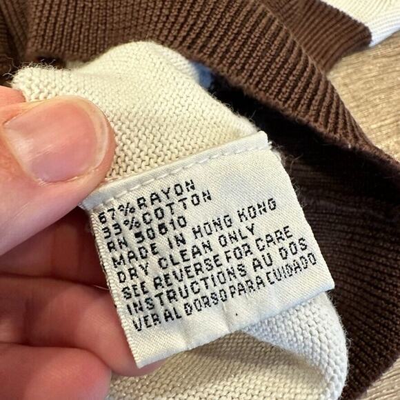 Vintage Kasper ASL Cardigan‎ Womens Small Cream Brown Academia Button Front - Picture 5 of 7